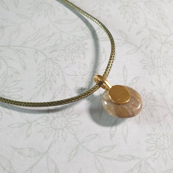 Leather Braided Chain Necklace Womens Fossilized Coral Pendant Adjustable Clasp - Picture 4 of 5